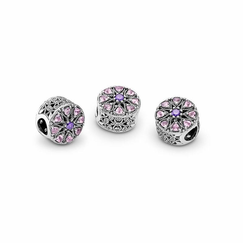 Pandora Shimmering Medallion Charm - Sterling Silver/Pink/Mixed Stones - Canada | OF1373TJ